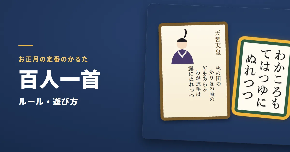 百人一首のルール・遊び方。読み札と、下の句をひらがなで書いた取り札の絵
